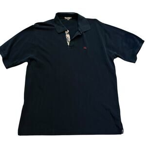 Vintage Burberry London Polo Shirt Nova Check Plaid Placket Black Men's XL